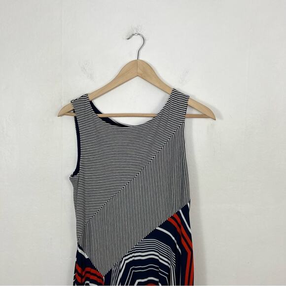 Anthropologie Maeve Cameron Navy Orange Asymmetrical Striped Dress Size Small - Picture 6 of 15